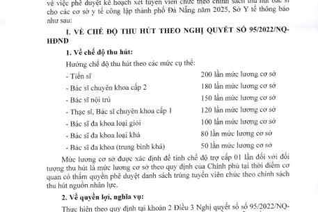 Thông báo về việc xét tuyển viên chức theo chính sách thu hút bác sĩ cho các cơ sở y tế công lập thành phố Đà Nẵng năm 2025