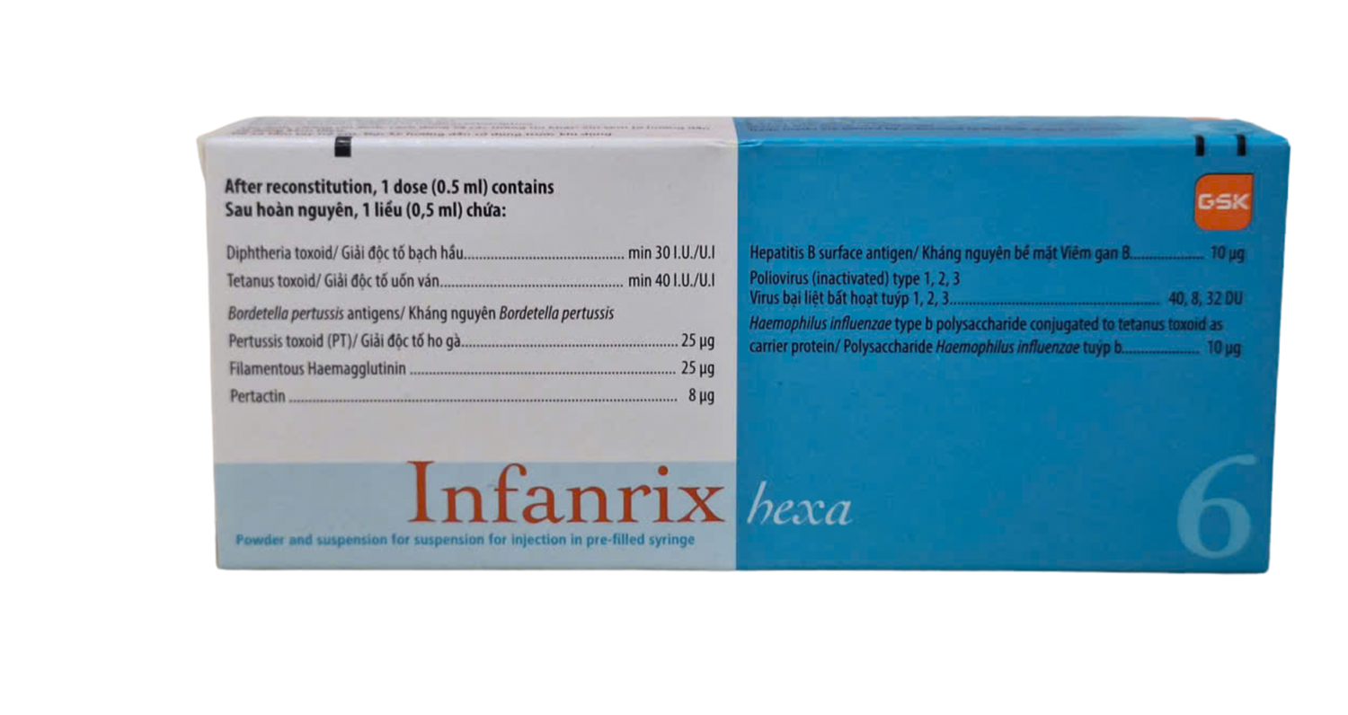 VẮC XIN INFANRIX HEXA - PHÒNG 6 BỆNH (BẠCH HẦU, HO GÀ, UỐN VÁN, BẠI LIỆT, HIB VÀ VIÊM GAN)