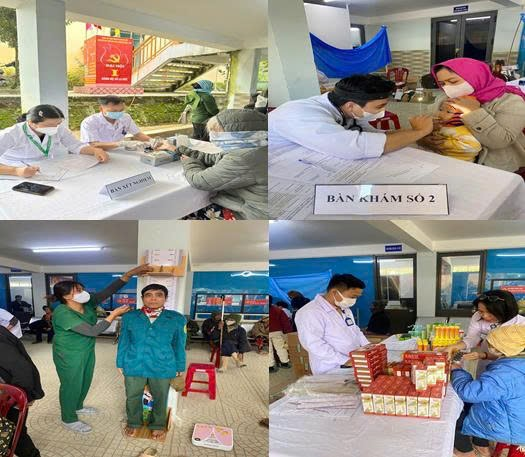 Các y bác sỹ Trung tâm Y tế khu vực Hòa Vang khám bệnh và cấp phát thuốc cho người dân xã Ladêê