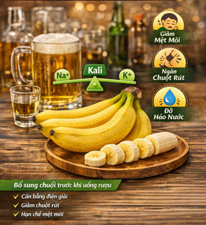 huối cân bằng điện giải khi tiêu thụ cồn